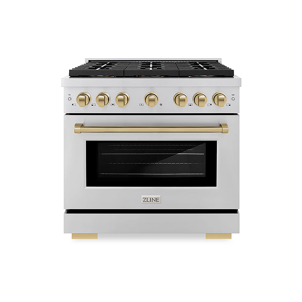 ZLINE Autograph Edition 36 in. 5.2 cu. ft. Paramount Gas Range with 6 Burner DuoPro™ Cooktop and Convection Gas Oven in Stainless Steel and Champagne Bronze Accents, Open Box-Great Condition - Image 3