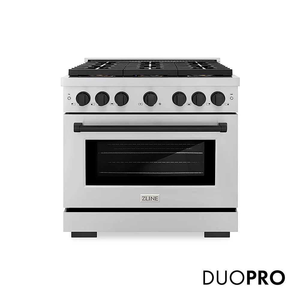 ZLINE Autograph Edition 36 in. 5.2 cu. ft. Paramount Gas Range with 6 Burner DuoPro™ Cooktop and Convection Gas Oven in Stainless Steel and Matte Black Accents, Open Box-Great Condition