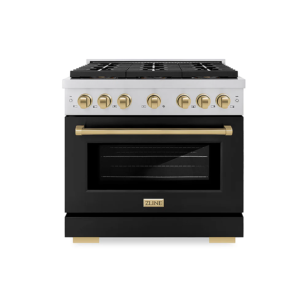 ZLINE Autograph Edition 36 in. 5.2 cu. ft. Paramount Gas Range with 6 Burner DuoPro™ Cooktop and Convection Gas Oven with Black Matte Door and Champagne Bronze Accents, Open Box-Great Condition - Image 3