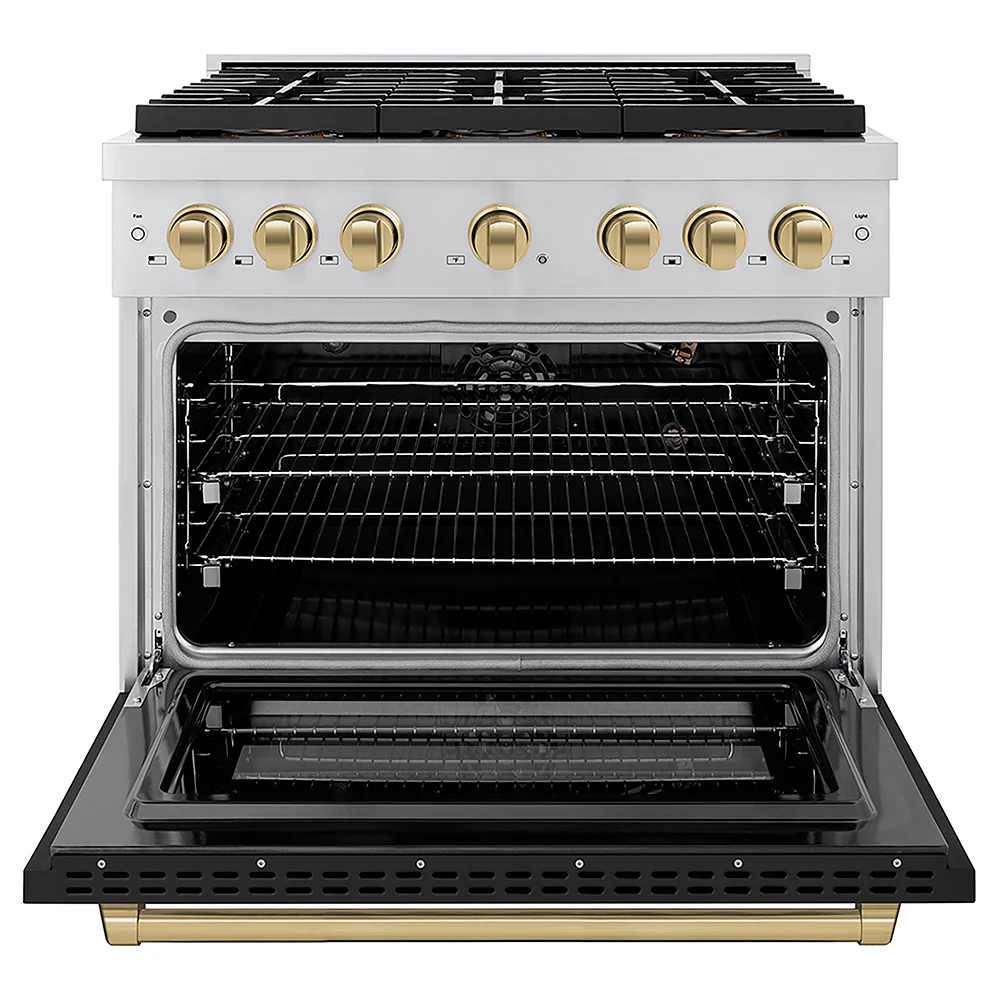 ZLINE Autograph Edition 36 in. 5.2 cu. ft. Paramount Gas Range with 6 Burner DuoPro™ Cooktop and Convection Gas Oven with Black Matte Door and Champagne Bronze Accents, Open Box-Great Condition - Image 4