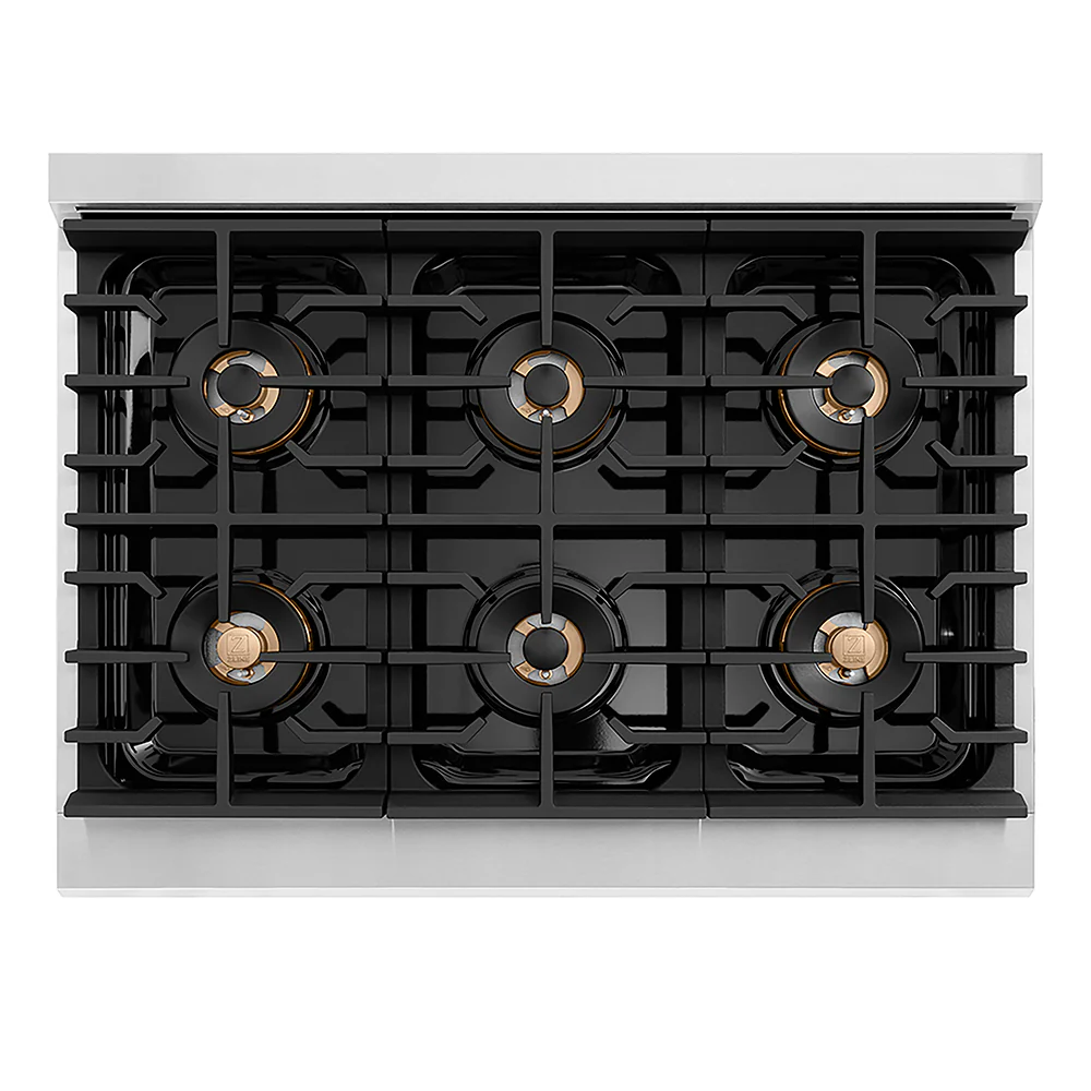 ZLINE Autograph Edition 36 in. 5.2 cu. ft. Paramount Gas Range with 6 Burner DuoPro™ Cooktop and Convection Gas Oven with White Matte Door and Champagne Bronze Accents, Open Box-Great Condition - Image 2