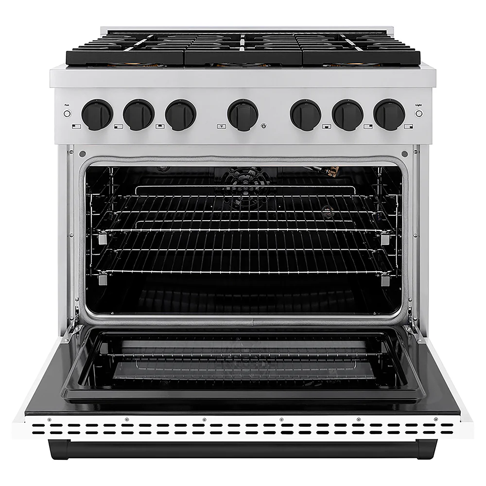ZLINE Autograph Edition 36 in. 5.2 cu. ft. Paramount Gas Range with 6 Burner DuoPro™ Cooktop and Convection Gas Oven with White Matte Door and Matte Black Accents, Open Box-Great Condition - Image 4