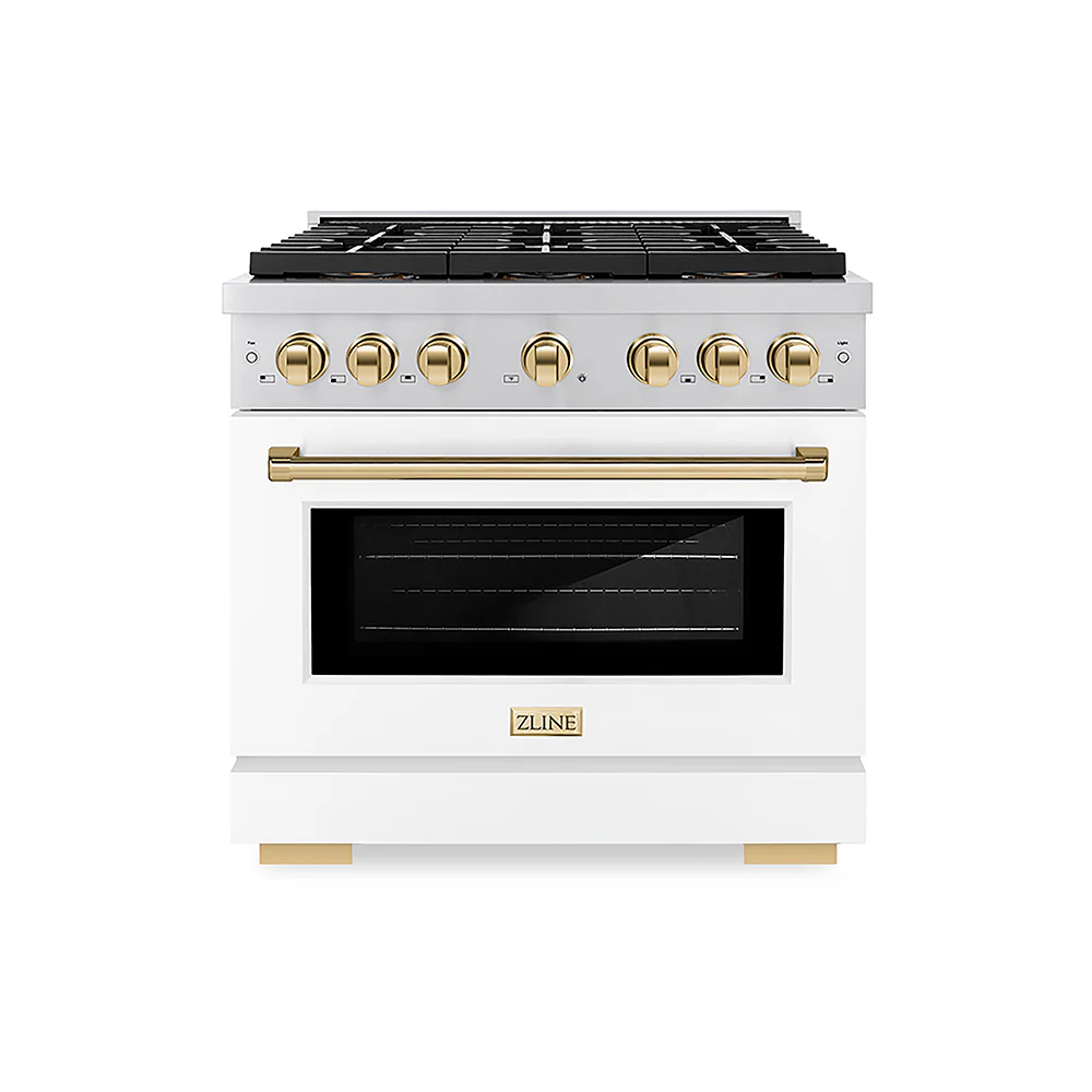 ZLINE Autograph Edition 36 in. 5.2 cu. ft. Paramount Gas Range with 6 Burner DuoPro™ Cooktop and Convection Gas Oven with White Matte Door and Polished Gold Accents, Open Box-Great Condition - Image 3