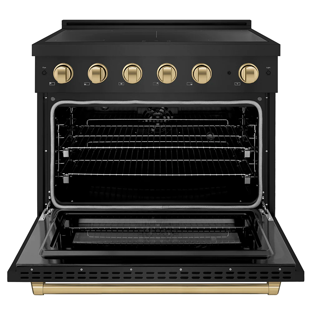 ZLINE Autograph Edition 36 in. 5.2 cu. ft. Paramount Induction Range with 5 Element Cooktop and Electric Convection Oven in Black Stainless Steel with Champagne Bronze Accents (SINRBZ-36-CB) - Image 3