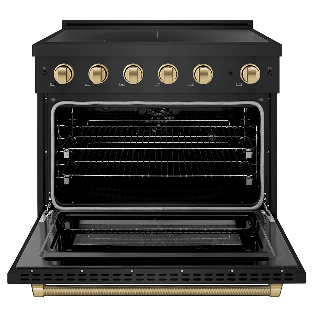 ZLINE Autograph Edition 36 in. 5.2 cu. ft. Paramount Induction Range with 5 Element Cooktop and Electric Convection Oven in Black Stainless Steel with Champagne Bronze Helix Handle and Knob Accents (SINRBZ-36-KCB) - Image 3