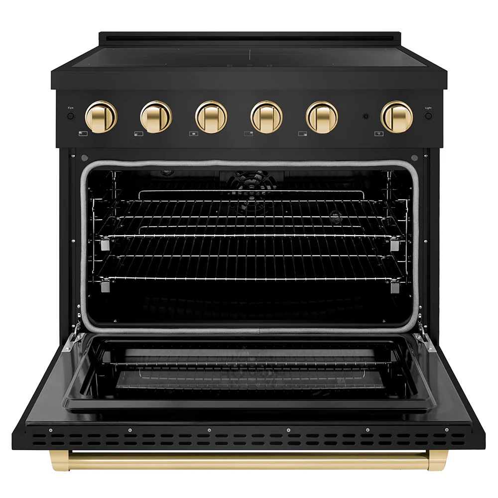 ZLINE Autograph Edition 36 in. 5.2 cu. ft. Paramount Induction Range with 5 Element Cooktop and Electric Convection Oven in Black Stainless Steel with Polished Gold Accents, Open Box-Great Condition - Image 3