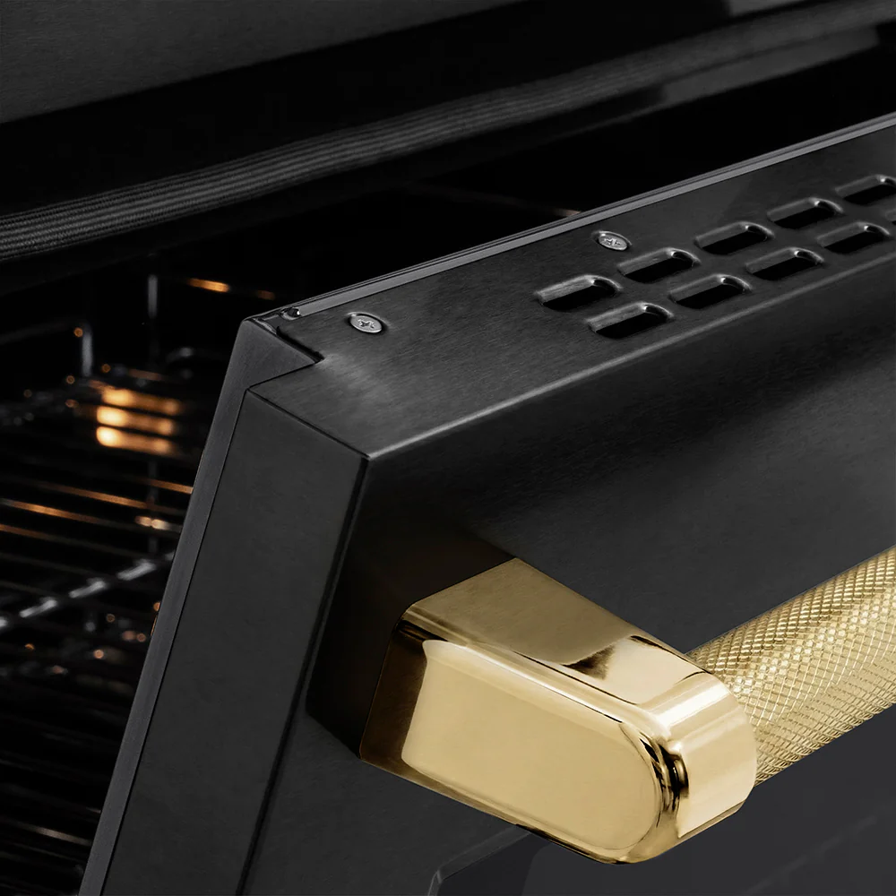 ZLINE Autograph Edition 36 in. 5.2 cu. ft. Paramount Induction Range with 5 Element Cooktop and Electric Convection Oven in Black Stainless Steel with Polished Gold Helix Handle and Knob Accents (SINRBZ-36-KG) - Image 6