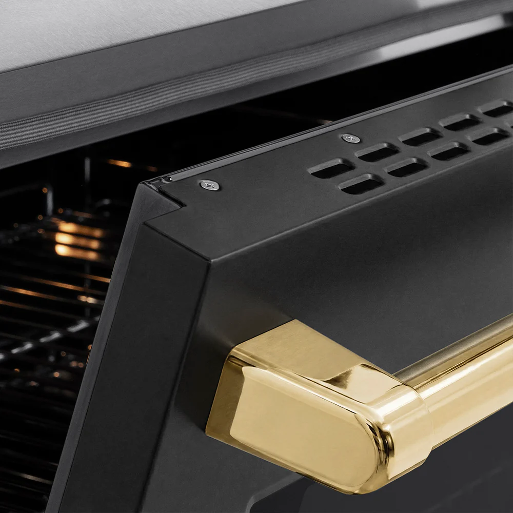 ZLINE Autograph Edition 36 in. 5.2 cu. ft. Paramount Induction Range with 5 Element Cooktop and Electric Convection Oven in Satin Stainless Steel with Black Matte Door and Polished Gold Accents, Open Box-Great Condition - Image 7