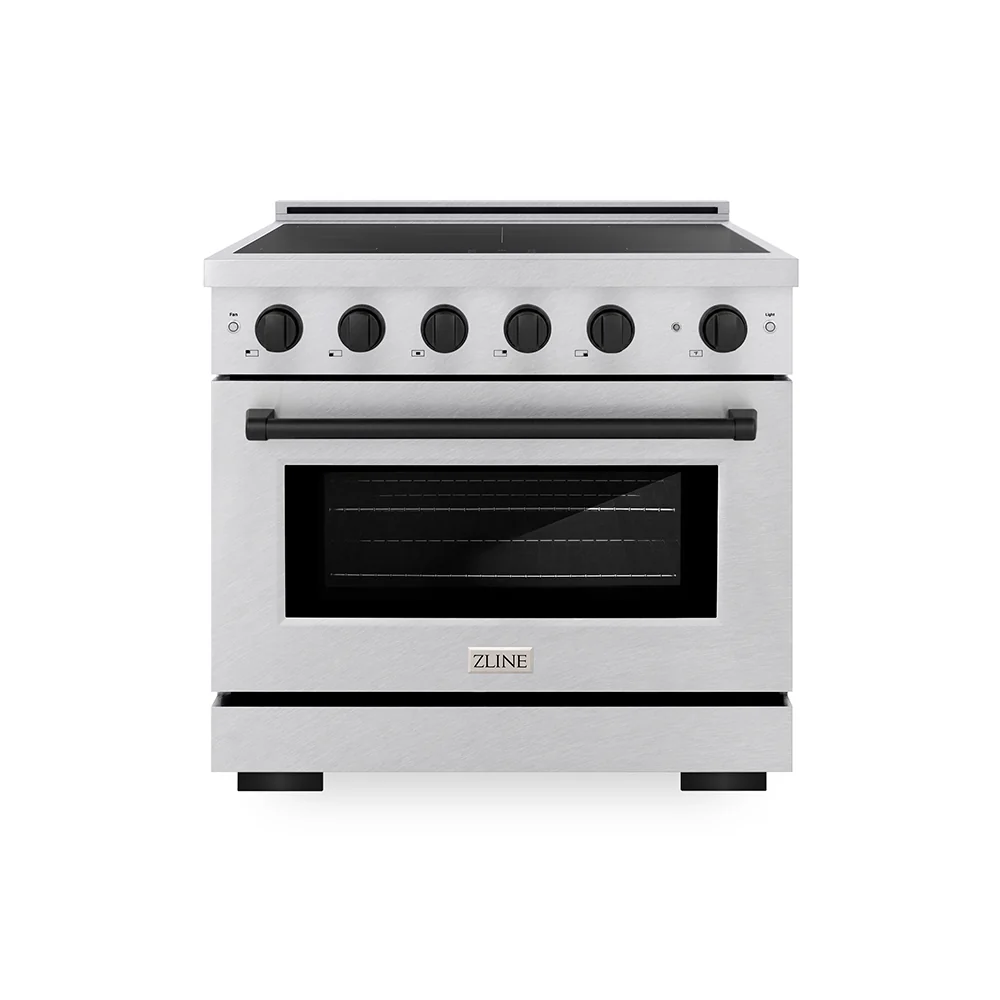 ZLINE Autograph Edition 36 in. 5.2 cu. ft. Paramount Induction Range with 5 Element Cooktop and Electric Convection Oven in Satin Stainless Steel with Matte Black Accents, Open Box-Great Condition
