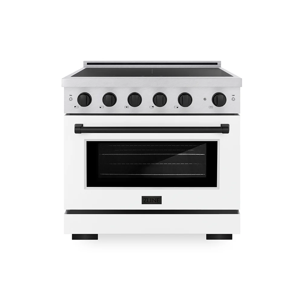 ZLINE Autograph Edition 36 in. 5.2 cu. ft. Paramount Induction Range with 5 Element Cooktop and Electric Convection Oven in Satin Stainless Steel with White Matte Door and Matte Black Accents, Open Box-Great Condition