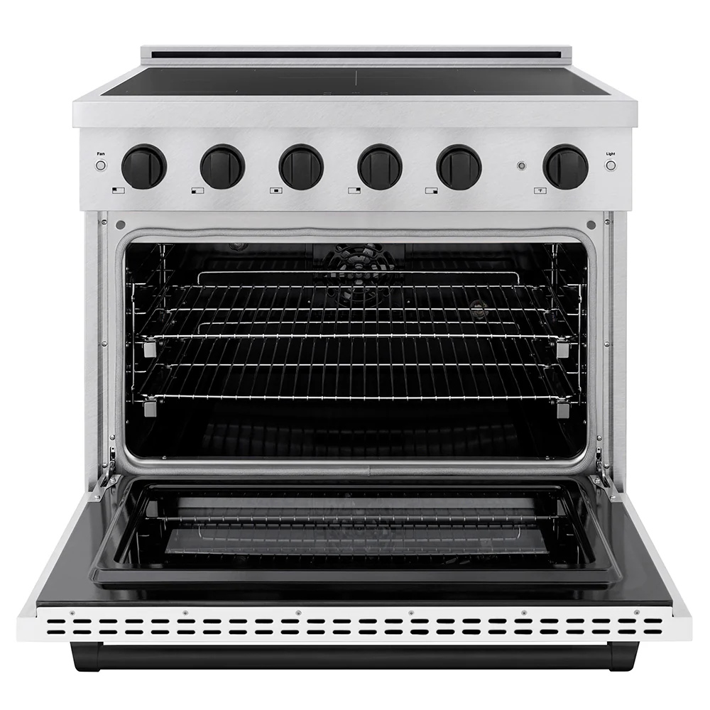 ZLINE Autograph Edition 36 in. 5.2 cu. ft. Paramount Induction Range with 5 Element Cooktop and Electric Convection Oven in Satin Stainless Steel with White Matte Door and Matte Black Accents, Open Box-Great Condition - Image 3