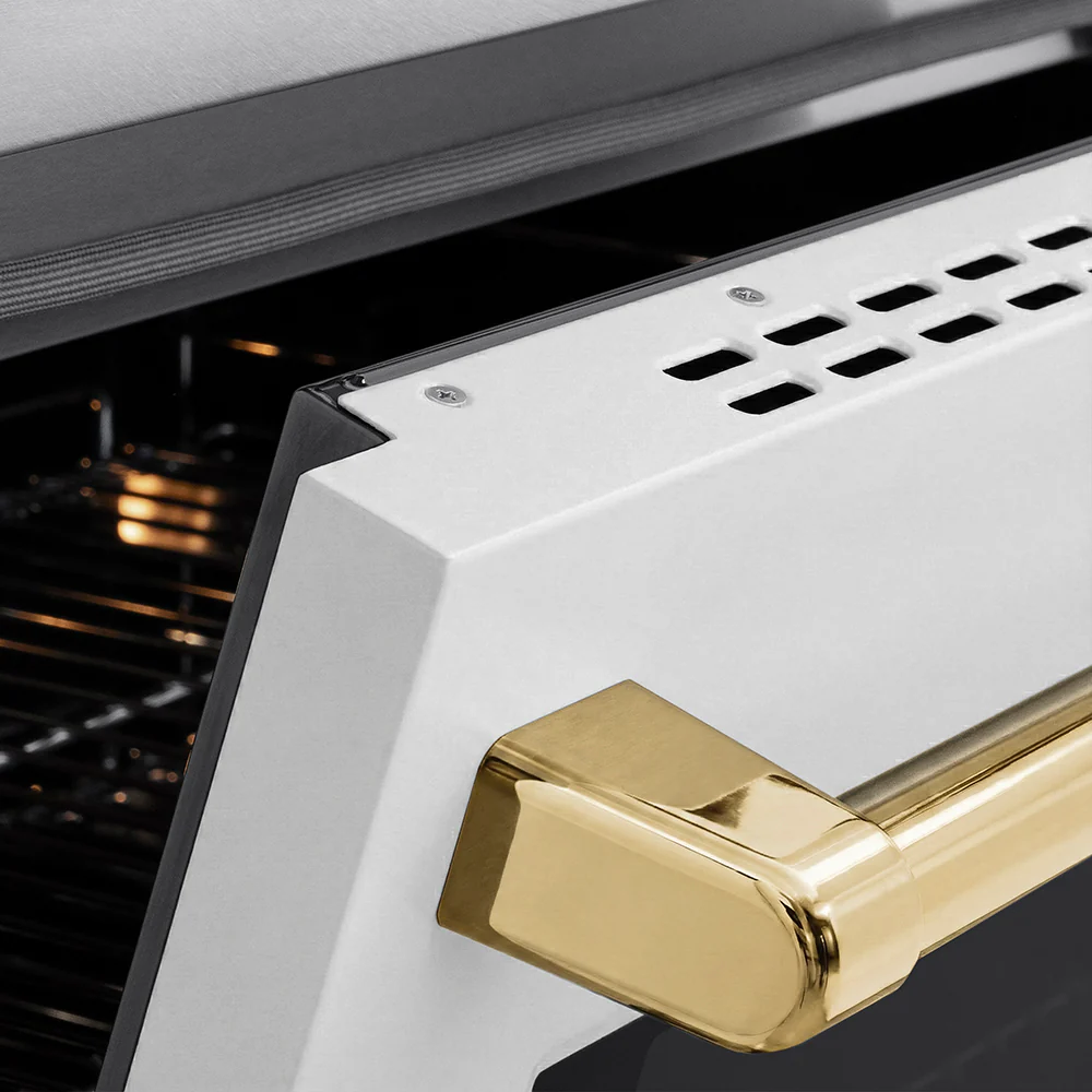 ZLINE Autograph Edition 36 in. 5.2 cu. ft. Paramount Induction Range with 5 Element Cooktop and Electric Convection Oven in Satin Stainless Steel with White Matte Door and Polished Gold Accents, Open Box-Great Condition - Image 7