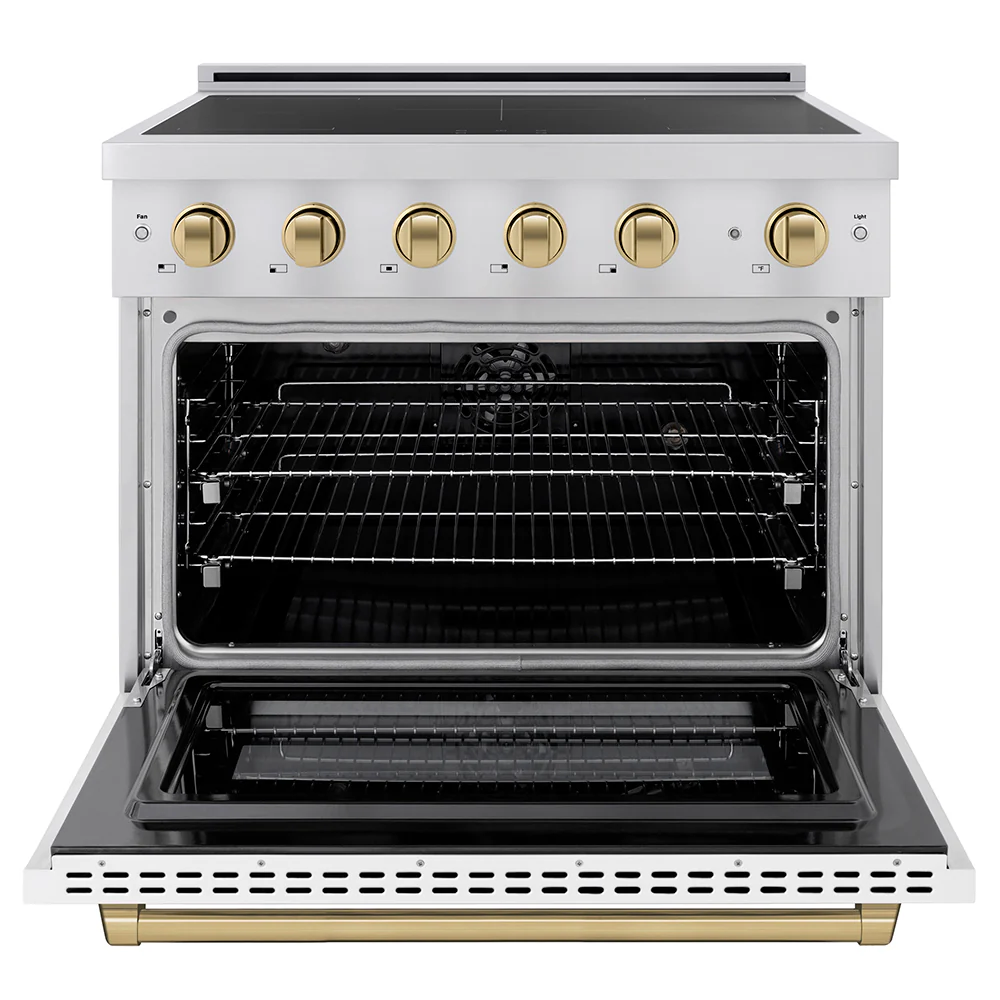 ZLINE Autograph Edition 36 in. 5.2 cu. ft. Paramount Induction Range with 5 Element Cooktop and Electric Convection Oven in Stainless Steel with White Matte Door and Champagne Bronze Accents (SINRZ-WM-36-CB) - Image 3
