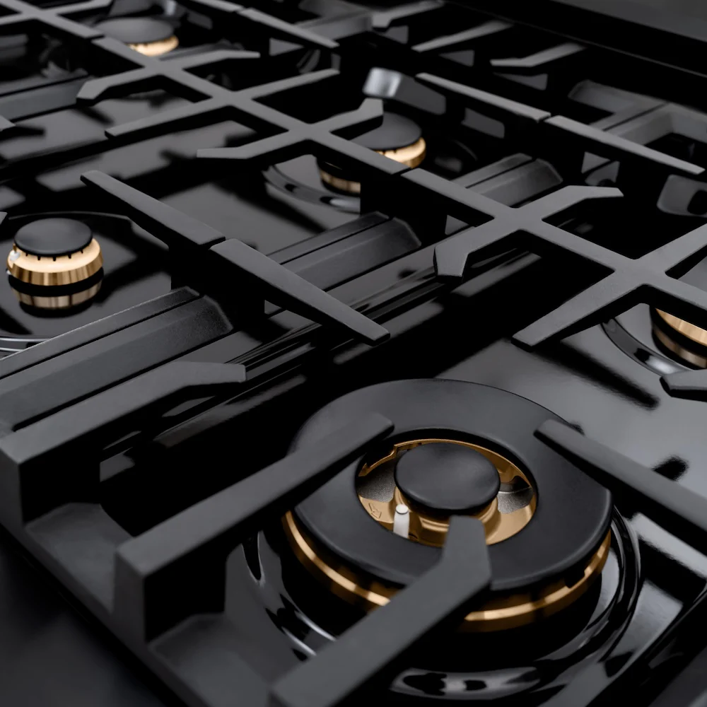 ZLINE Autograph Edition 36 in. 5.2 cu. ft. Select Dual Fuel Range with 6 Burner Gas Cooktop and Electric Convection Oven in Black Stainless Steel with Polished Gold Accents, Open Box-Great Condition - Image 7