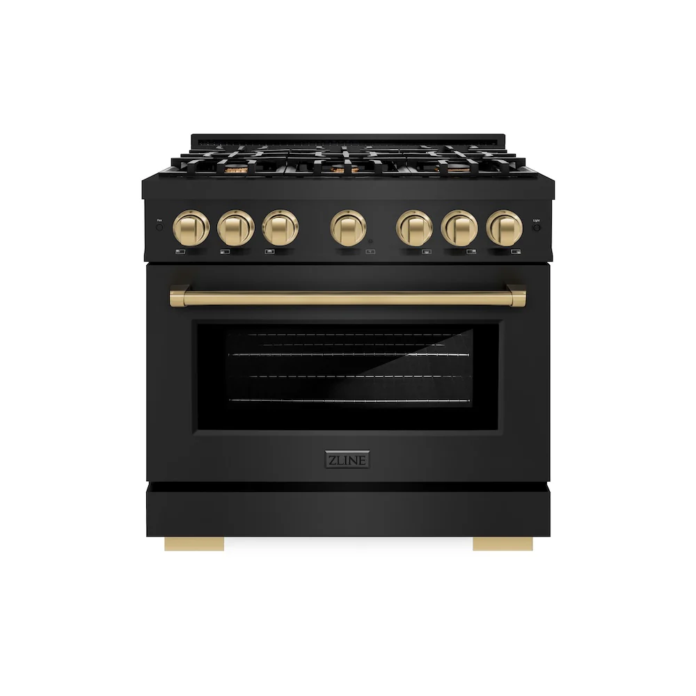 ZLINE Autograph Edition 36 in. 5.2 cu. ft. Select Gas Range with 6 Burner Cooktop and Convection Gas Oven in Black Stainless Steel and Champagne Bronze Accents, Open Box-Great Condition - Image 3