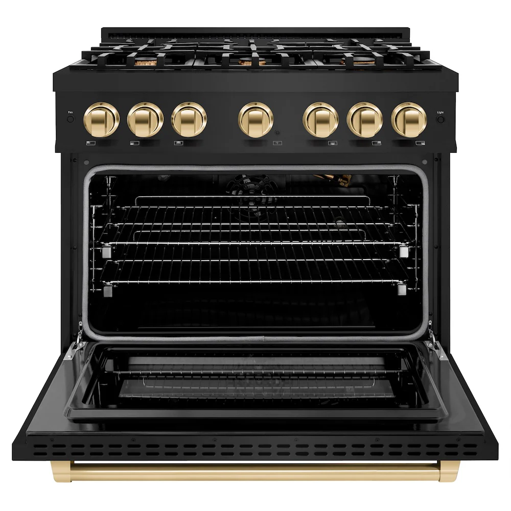 ZLINE Autograph Edition 36 in. 5.2 cu. ft. Select Gas Range with 6 Burner Cooktop and Convection Gas Oven in Black Stainless Steel and Polished Gold Accents, Open Box-Great Condition - Image 5