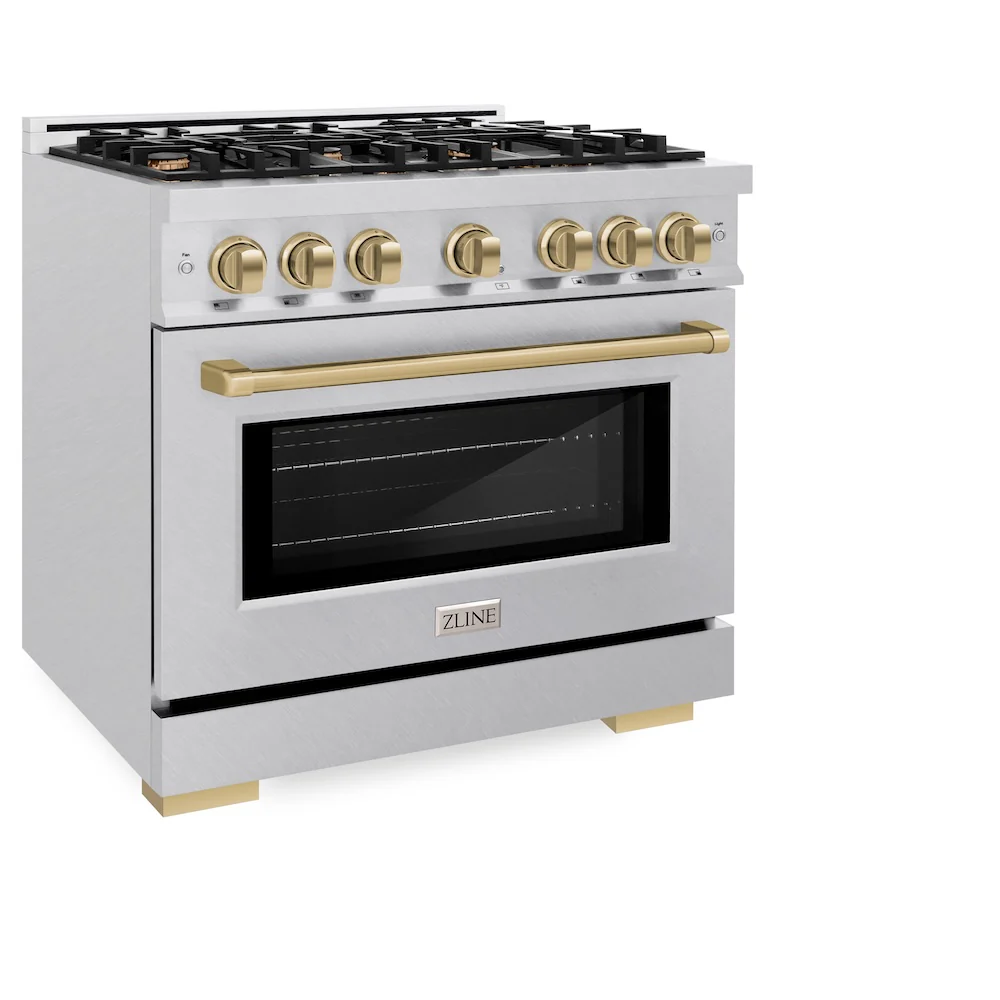 ZLINE Autograph Edition 36 in. 5.2 cu. ft. Select Gas Range with 6 Burner Cooktop and Convection Gas Oven in Satin Stainless Steel and Champagne Bronze Accents, Open Box-Great Condition - Image 6