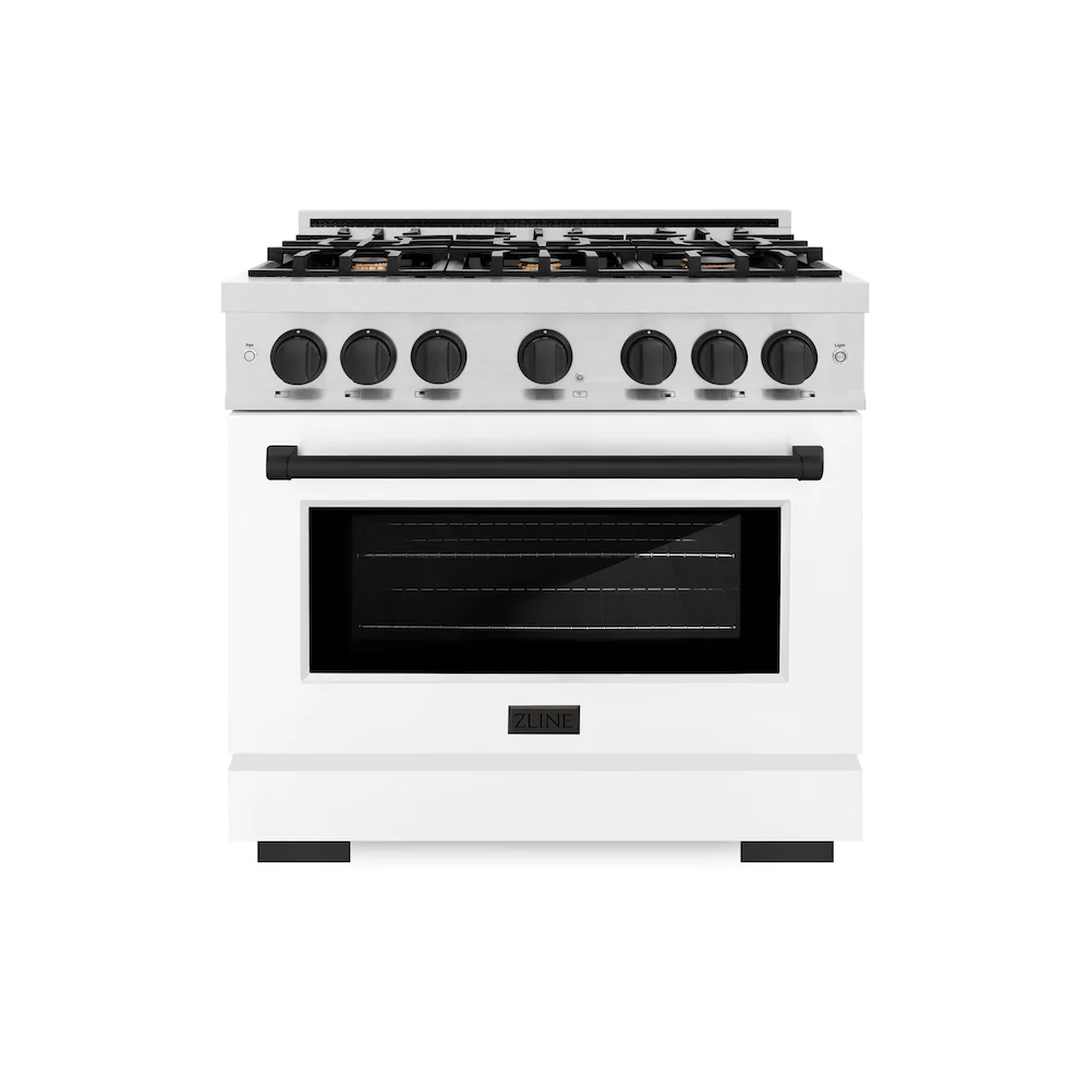 ZLINE Autograph Edition 36 in. 5.2 cu. ft. Select Gas Range with 6 Burner Cooktop and Convection Gas Oven in Satin Stainless Steel with White Matte Door and Matte Black Accents, Open Box-Great Condition - Image 3