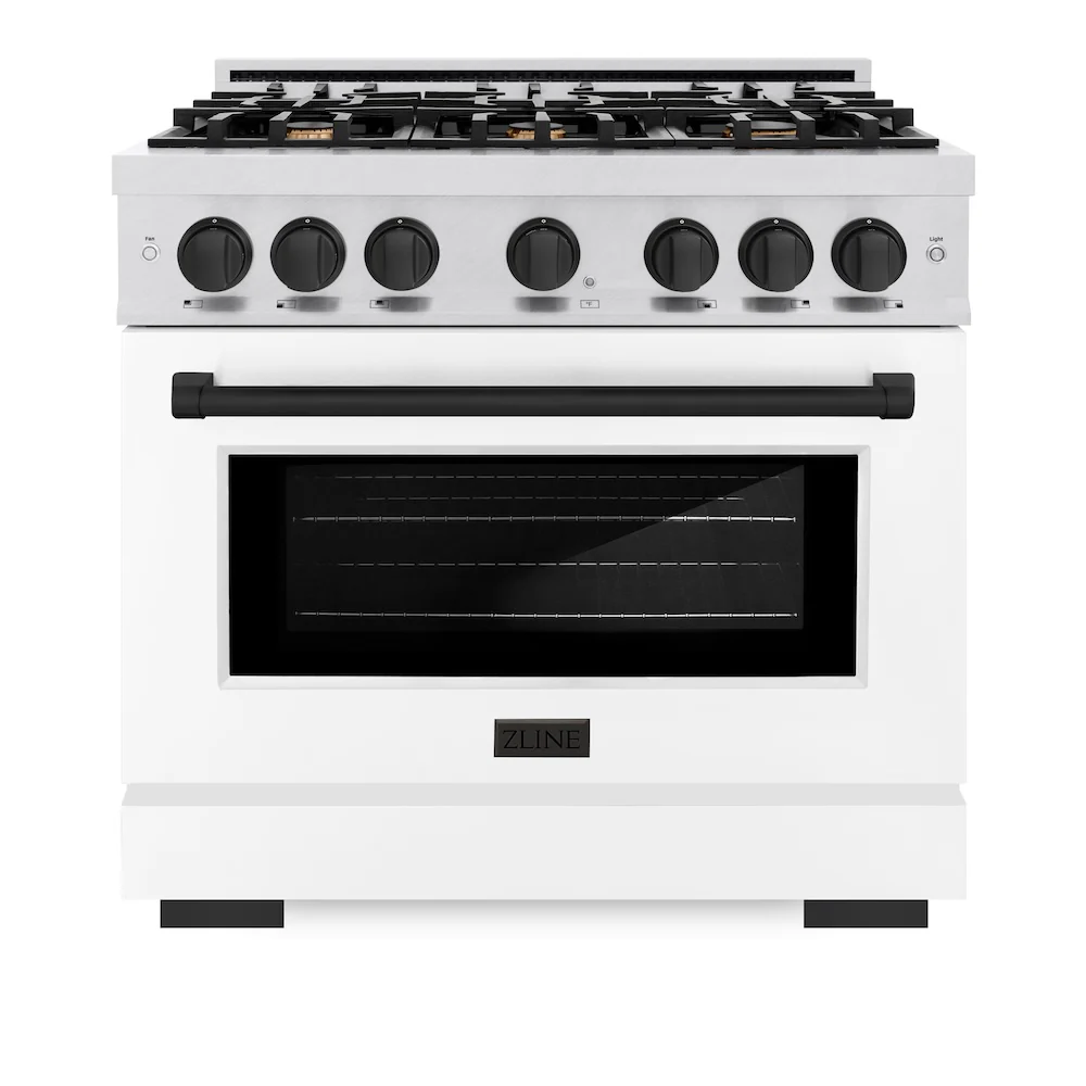 ZLINE Autograph Edition 36 in. 5.2 cu. ft. Select Gas Range with 6 Burner Cooktop and Convection Gas Oven in Satin Stainless Steel with White Matte Door and Matte Black Accents, Open Box-Great Condition - Image 4