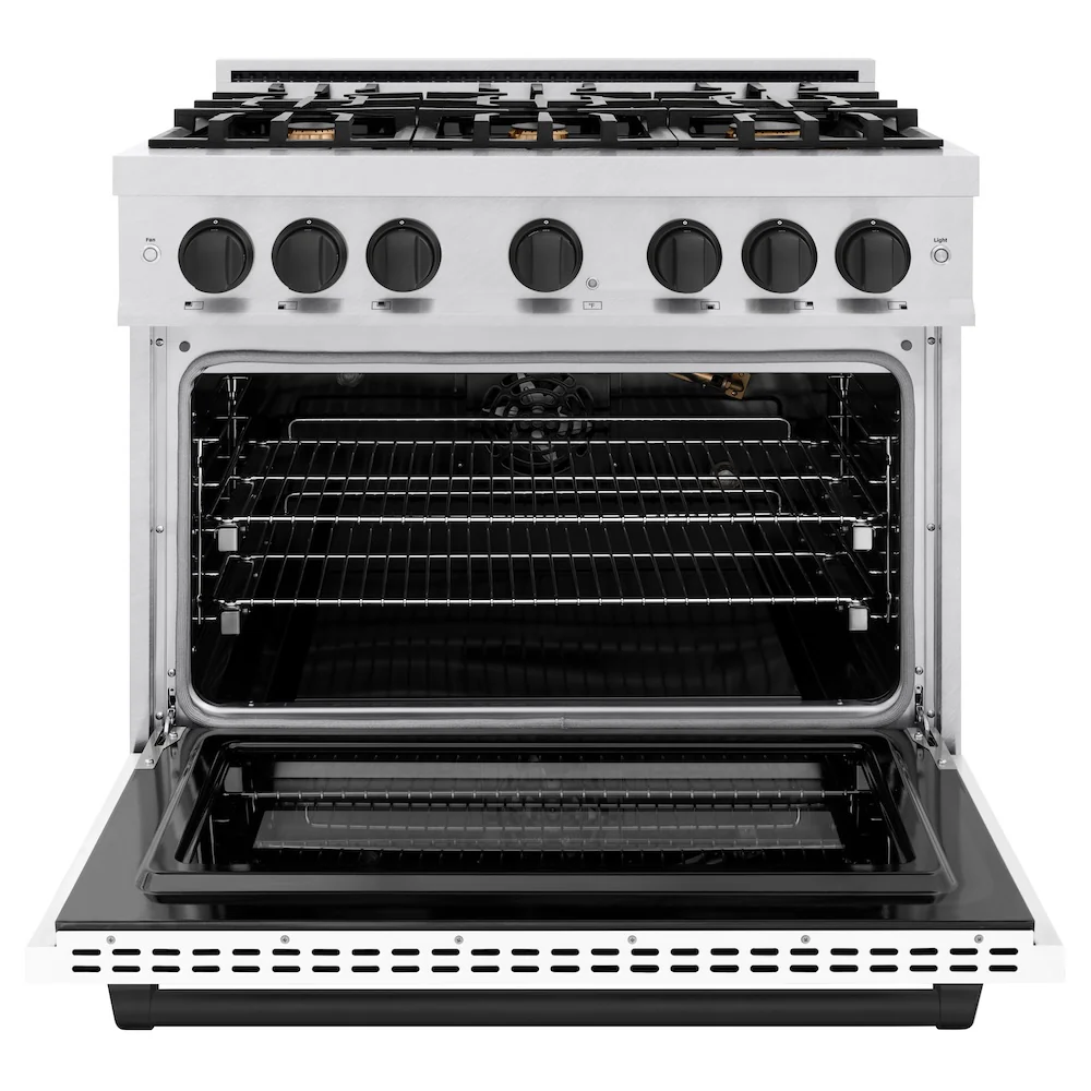 ZLINE Autograph Edition 36 in. 5.2 cu. ft. Select Gas Range with 6 Burner Cooktop and Convection Gas Oven in Satin Stainless Steel with White Matte Door and Matte Black Accents, Open Box-Great Condition - Image 5