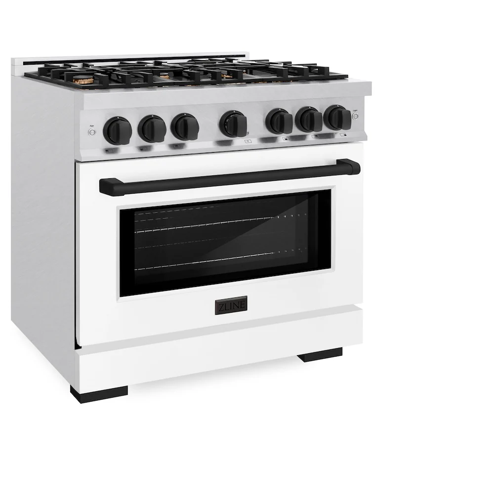 ZLINE Autograph Edition 36 in. 5.2 cu. ft. Select Gas Range with 6 Burner Cooktop and Convection Gas Oven in Satin Stainless Steel with White Matte Door and Matte Black Accents, Open Box-Great Condition - Image 6