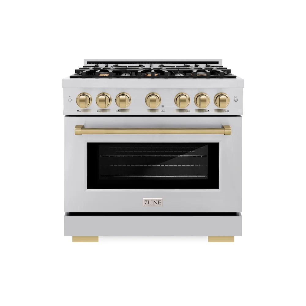 ZLINE Autograph Edition 36 in. 5.2 cu. ft. Select Gas Range with 6 Burner Cooktop and Convection Gas Oven in Stainless Steel and Champagne Bronze Accents, Open Box-Great Condition - Image 3