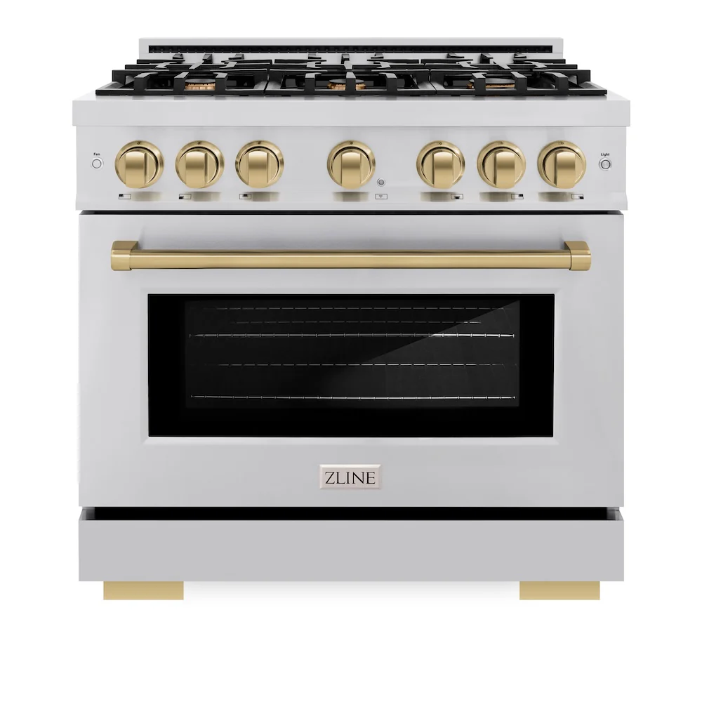 ZLINE Autograph Edition 36 in. 5.2 cu. ft. Select Gas Range with 6 Burner Cooktop and Convection Gas Oven in Stainless Steel and Champagne Bronze Accents, Open Box-Great Condition - Image 4