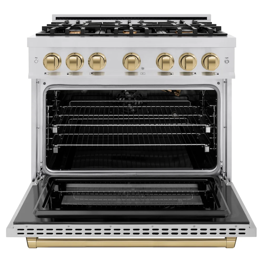 ZLINE Autograph Edition 36 in. 5.2 cu. ft. Select Gas Range with 6 Burner Cooktop and Convection Gas Oven in Stainless Steel and Champagne Bronze Accents, Open Box-Great Condition - Image 5