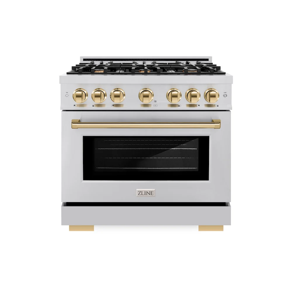 ZLINE Autograph Edition 36 in. 5.2 cu. ft. Select Gas Range with 6 Burner Cooktop and Convection Gas Oven in Stainless Steel and Polished Gold Accents, Open Box-Great Condition - Image 3