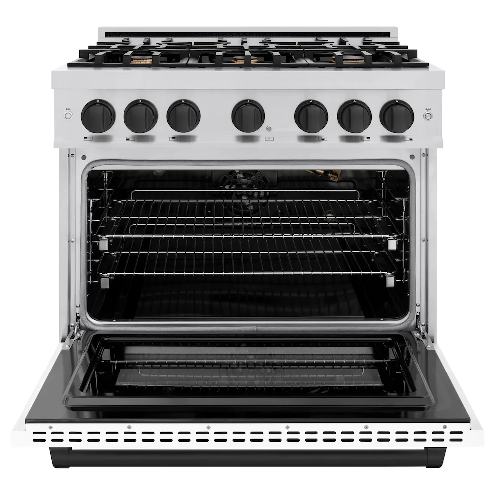 ZLINE Autograph Edition 36 in. 5.2 cu. ft. Select Gas Range with 6 Burner Cooktop and Convection Gas Oven in Stainless Steel with White Matte Door and Matte Black Accents, Open Box-Great Condition - Image 5