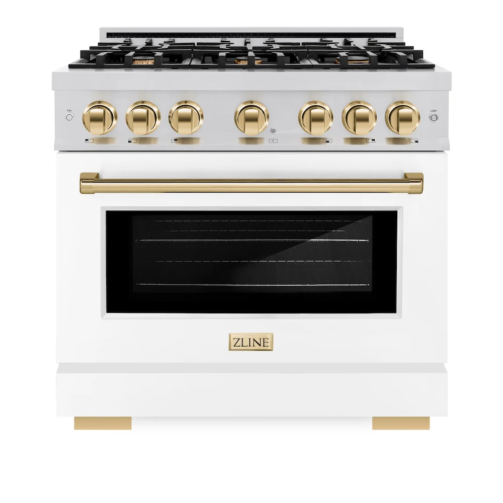 ZLINE Autograph Edition 36 in. 5.2 cu. ft. Select Gas Range with 6 Burner Cooktop and Convection Gas Oven in Stainless Steel with White Matte Door and Polished Gold Accents, Open Box-Great Condition - Image 4