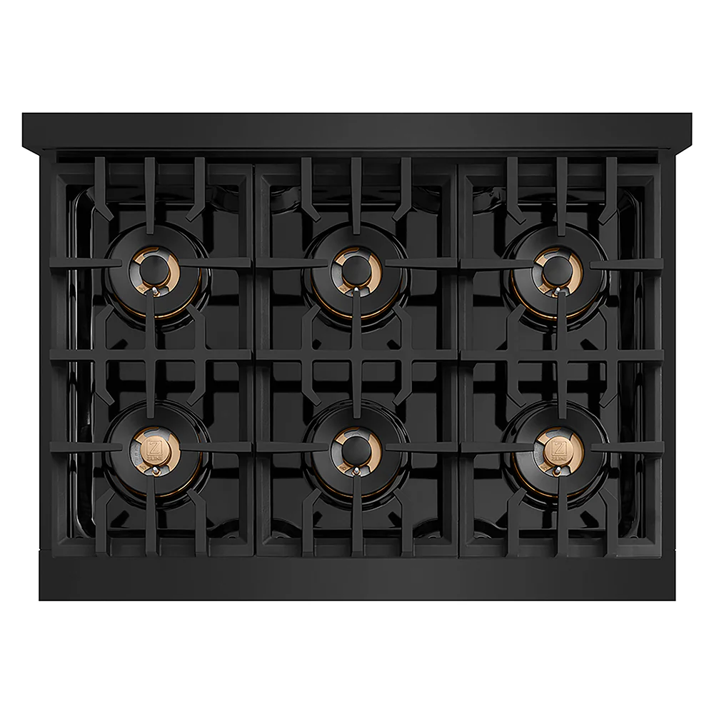 ZLINE Autograph Edition 36 in. Classic Gas Rangetop with 6 Burner DuoPro™ Cooktop in Black Stainless Steel and Polished Gold Accents, Open Box-Great Condition - Image 2