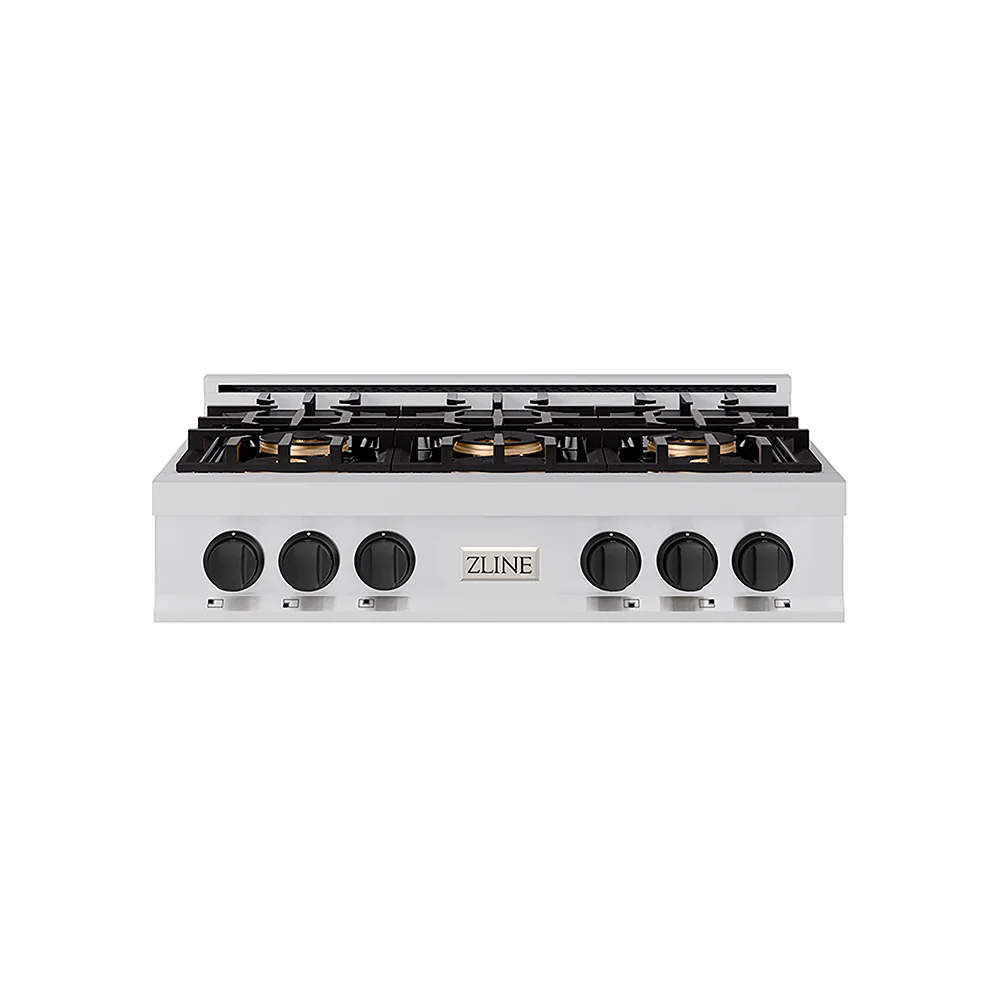ZLINE Autograph Edition 36 in. Classic Gas Rangetop with 6 Burner DuoPro™ Cooktop in Stainless Steel and Matte Black Accents, Open Box-Great Condition - Image 3