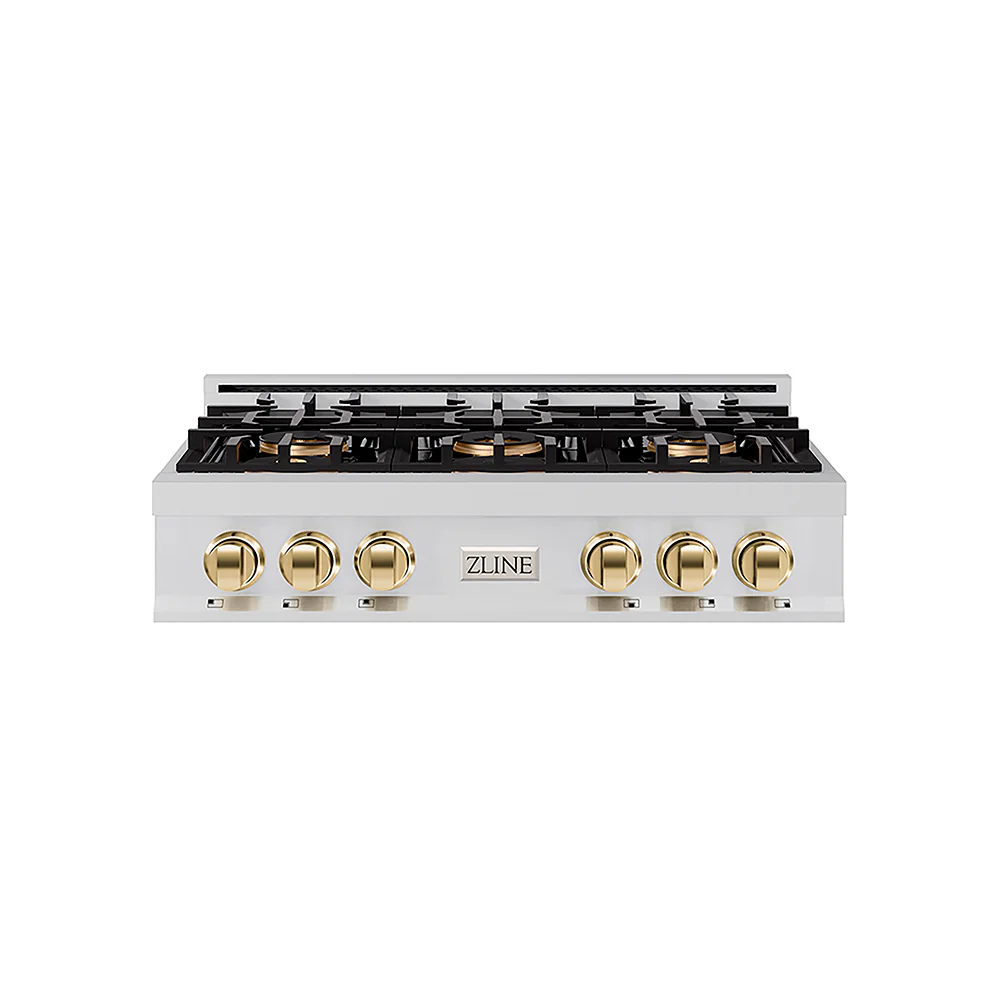 ZLINE Autograph Edition 36 in. Classic Gas Rangetop with 6 Burner DuoPro™ Cooktop in Stainless Steel and Polished Gold Accents, Open Box-Great Condition - Image 3