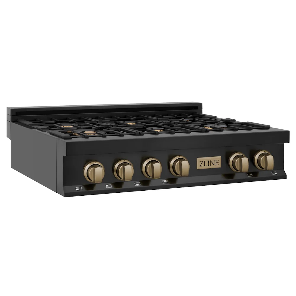 ZLINE Autograph Edition 36 in. Legacy Gas Rangetop with 6 Burners and Porcelain Cooktop in Black Stainless Steel with Champagne Bronze Accents, Open Box-Great Condition - Image 2