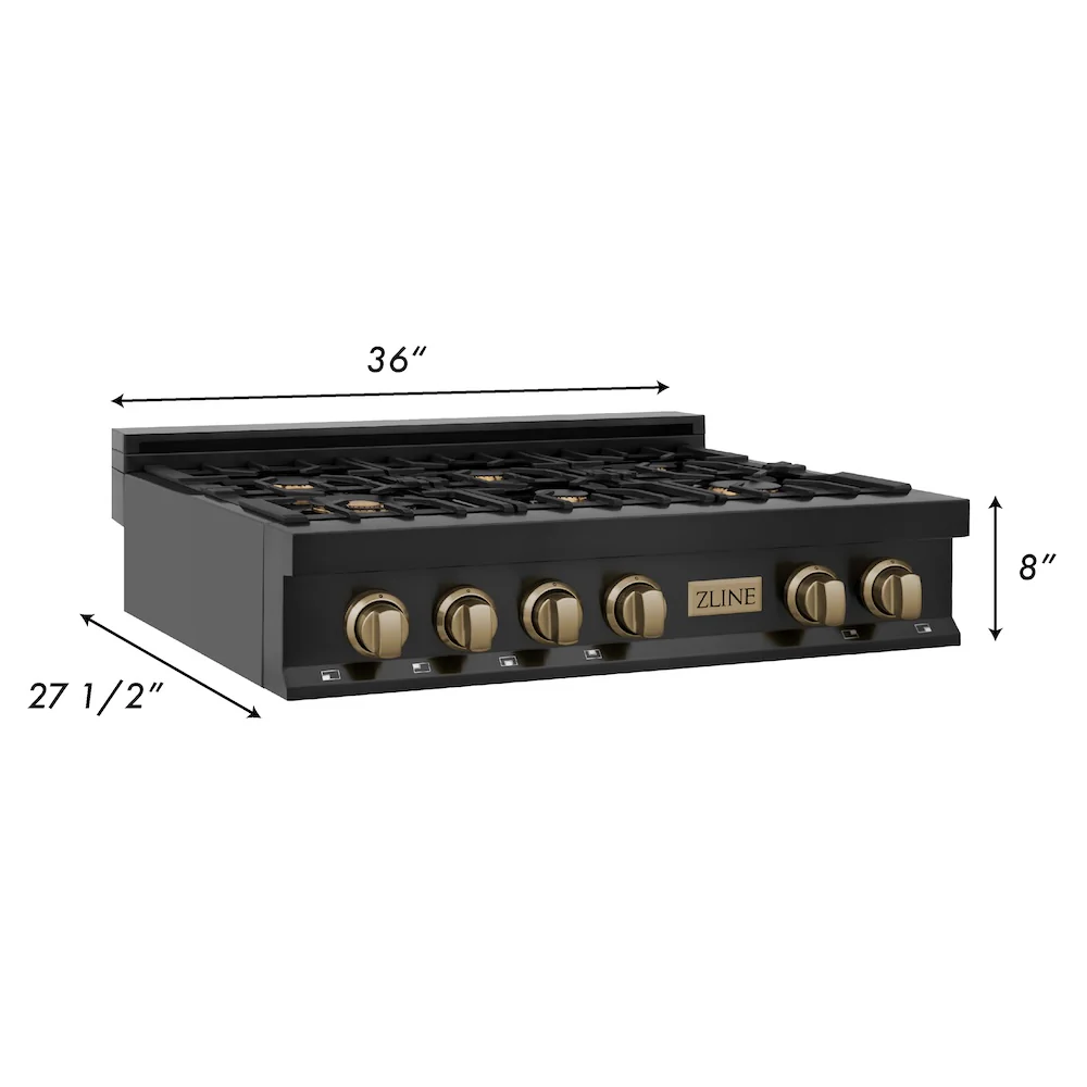 ZLINE Autograph Edition 36 in. Legacy Gas Rangetop with 6 Burners and Porcelain Cooktop in Black Stainless Steel with Champagne Bronze Accents, Open Box-Great Condition - Image 3