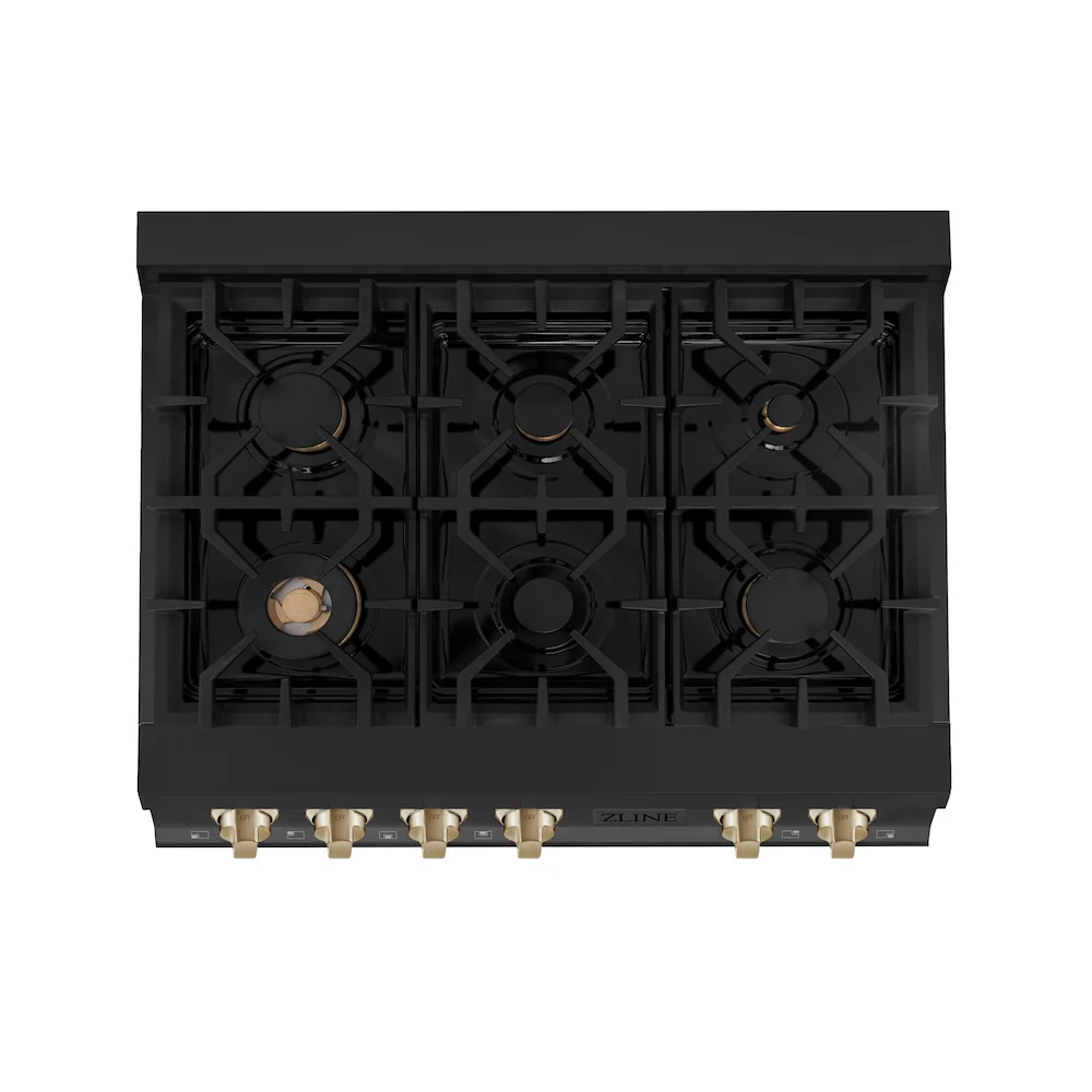 ZLINE Autograph Edition 36 in. Legacy Gas Rangetop with 6 Burners and Porcelain Cooktop in Black Stainless Steel with Polished Gold Accents, Open Box-Great Condition - Image 2