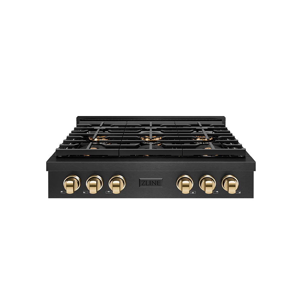 ZLINE Autograph Edition 36 in. Paramount Gas Rangetop with 6 Burner DuoPro™ Cooktop in Black Satin Stainless Steel and Polished Gold Accents, Open Box-Great Condition - Image 3