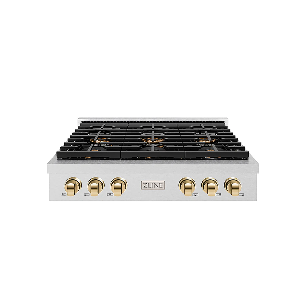 ZLINE Autograph Edition 36 in. Paramount Gas Rangetop with 6 Burner DuoPro™ Cooktop in Satin Stainless Steel and Polished Gold Accents, Open Box-Great Condition - Image 3