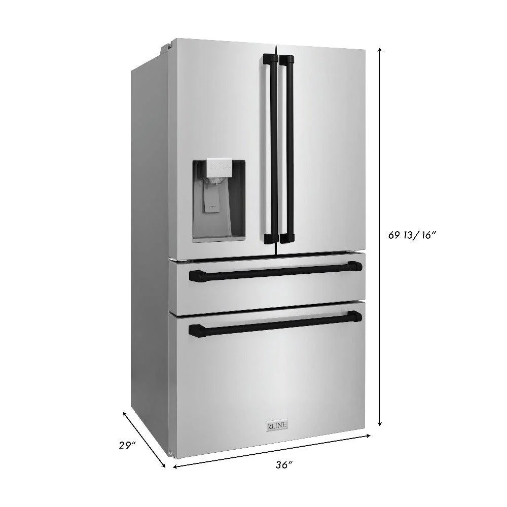 ZLINE Autograph Edition 36 in. Kitchen Package with Stainless Steel Dual Fuel Range, Range Hood, Dishwasher and Refrigeration Including External Water Dispenser with Matte Black Accents (4AKPR-RARHDWM36-MB) - Image 28