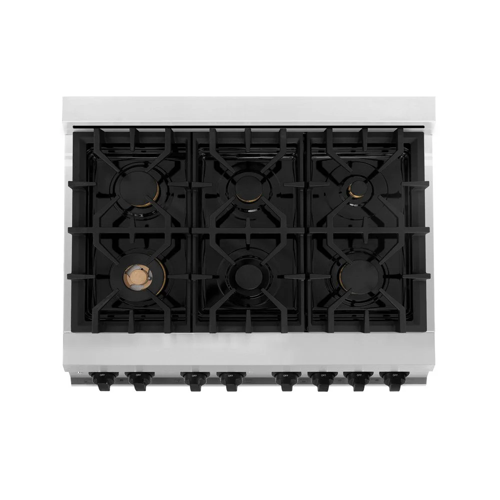 ZLINE Autograph Edition 36 in. Kitchen Package with Stainless Steel Dual Fuel Range, Range Hood, Dishwasher and Refrigeration Including External Water Dispenser with Matte Black Accents (4AKPR-RARHDWM36-MB) - Image 5