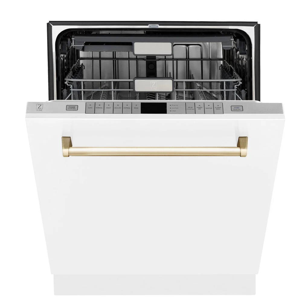 ZLINE Autograph Edition 36 in. Kitchen Package with Stainless Steel Dual Fuel Range with White Matte Door, Range Hood and Dishwasher with Polished Gold Accents (3AKP-RAWMRHDWM36-G) - Image 19