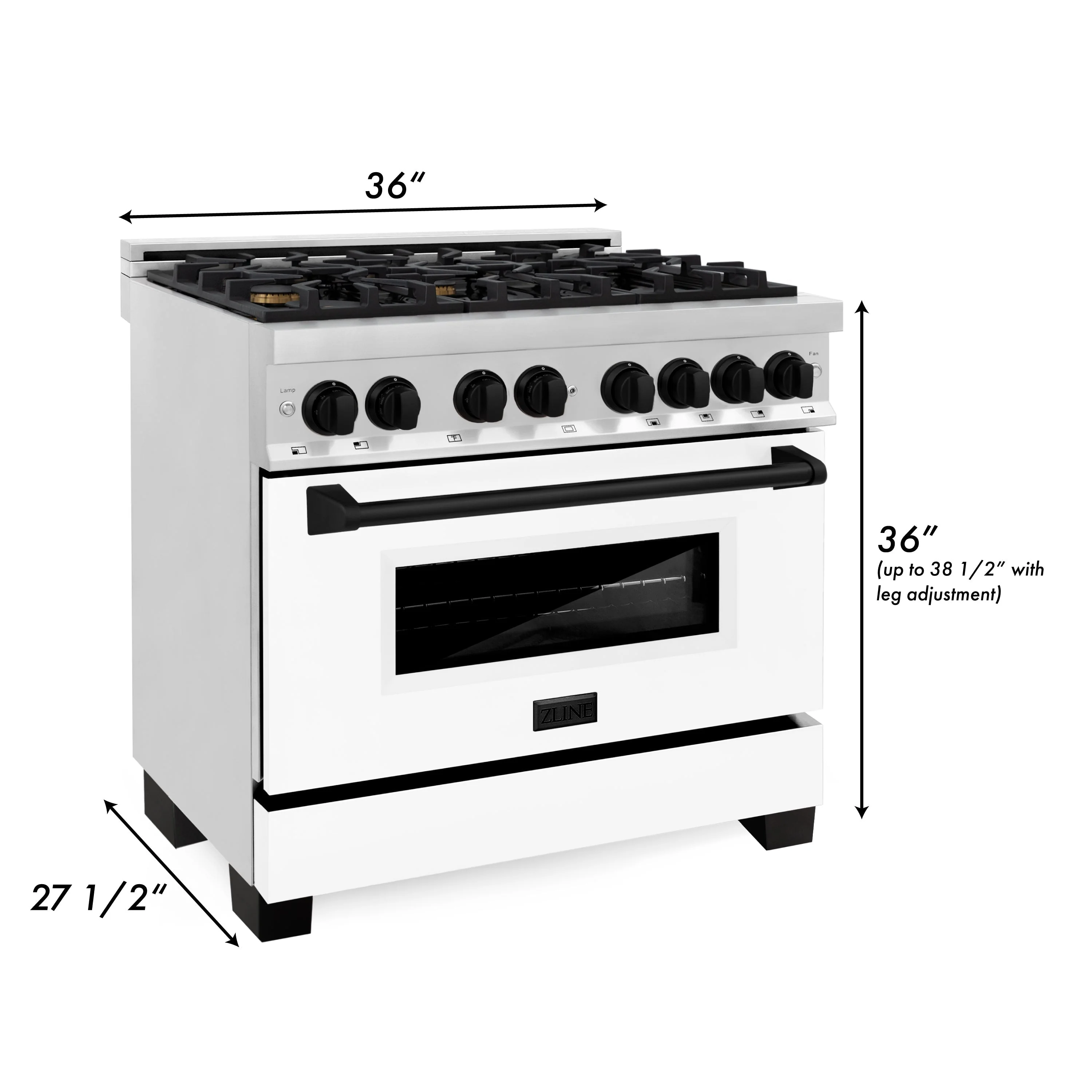 ZLINE Autograph Edition 36 in. Kitchen Package with Stainless Steel Dual Fuel Range with White Matte Door and Range Hood with Matte Black Accents (2AKP-RAWMRH36-MB) - Image 9