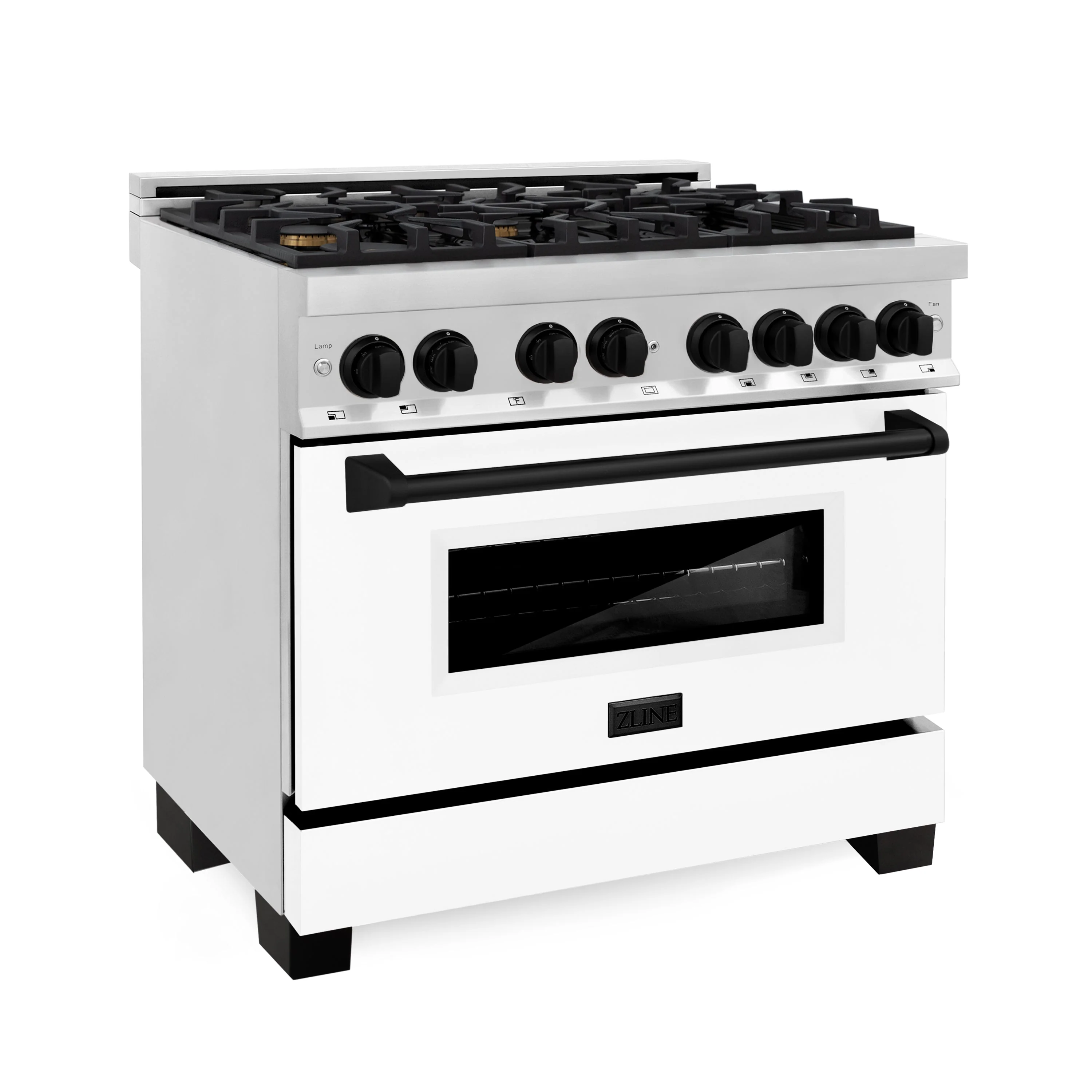 ZLINE Autograph Edition 36 in. Kitchen Package with Stainless Steel Dual Fuel Range with White Matte Door, Range Hood and Dishwasher with Matte Black Accents (3AKP-RAWMRHDWM36-MB) - Image 2