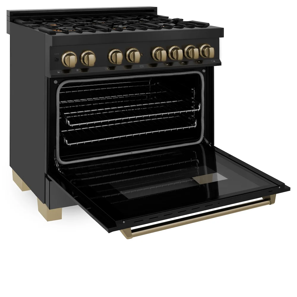 ZLINE Autograph Edition 36 in. 4.6 cu. ft. Legacy Dual Fuel Range with 6 Burner Gas Cooktop and Electric Convection Oven in Black Stainless Steel and Champagne Bronze Accents (RABZ-36-CB) - Image 5