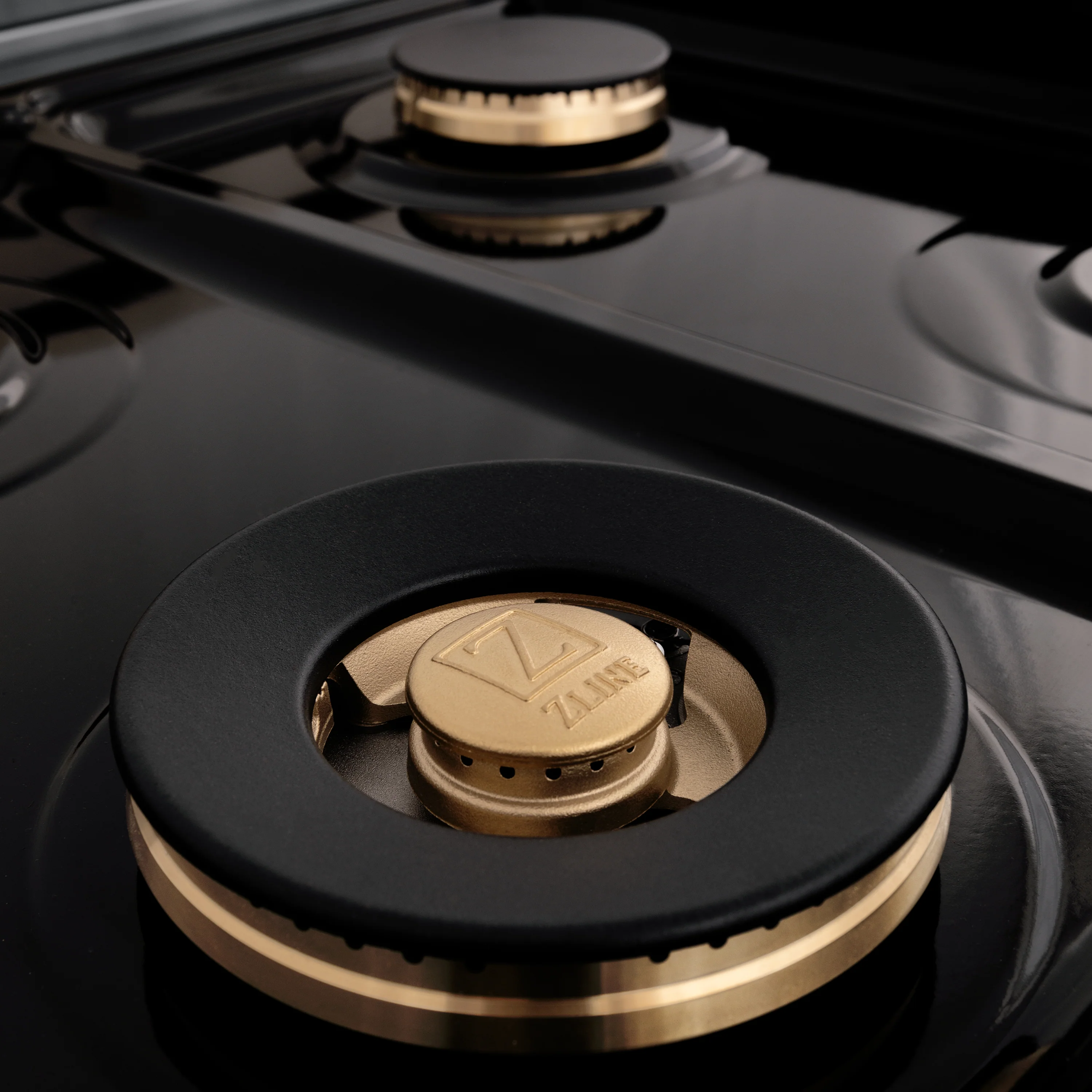 ZLINE Autograph Edition 36 in. 4.6 cu. ft. Legacy Dual Fuel Range with 6 Burner Gas Cooktop and Electric Convection Oven in Satin Stainless Steel with Black Matte Door and Polished Gold Accents (RASZ-BLM-36-G) - Image 10