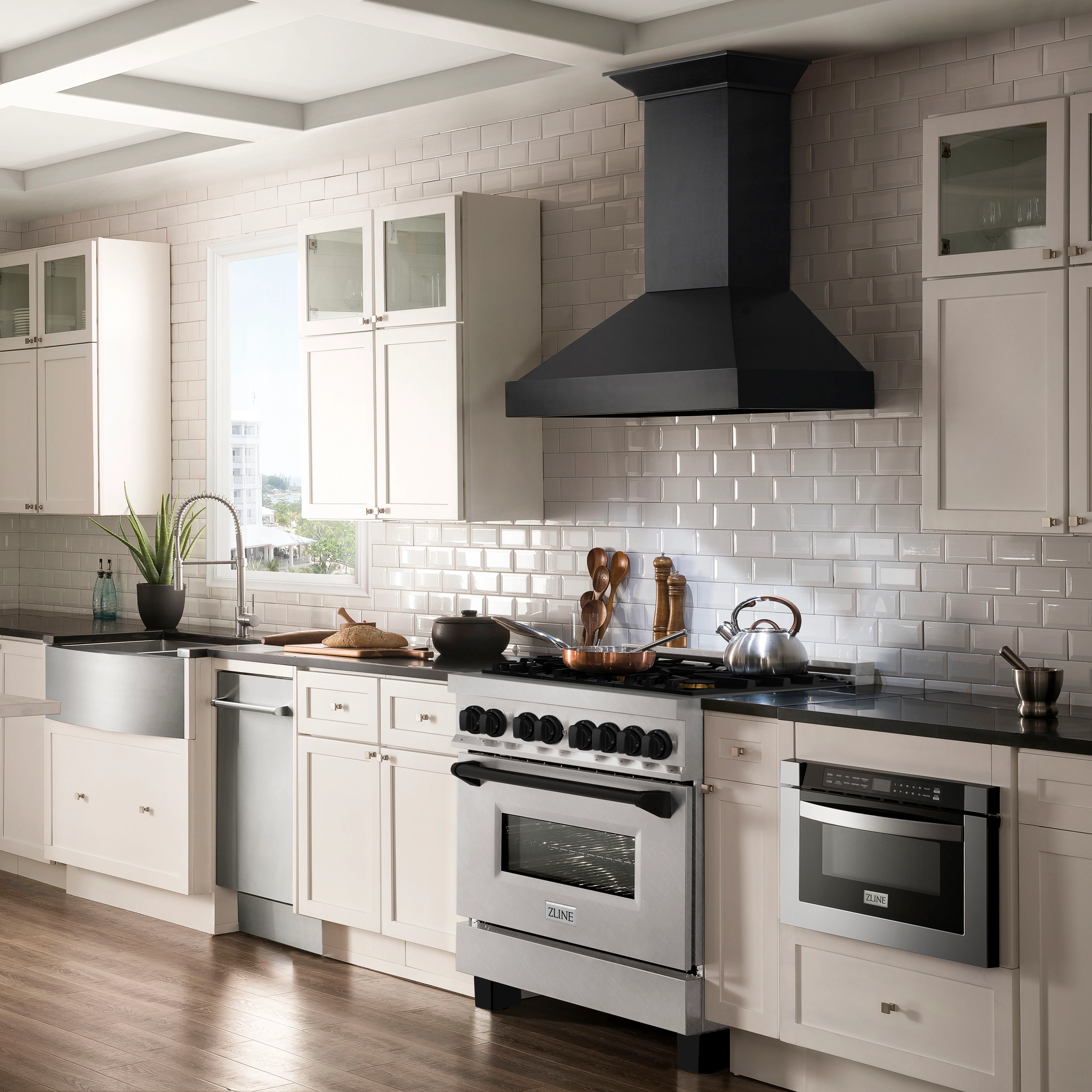 ZLINE Autograph Edition 36 in. 4.6 cu. ft. Legacy Dual Fuel Range with 6 Burner Gas Cooktop and Electric Convection Oven in Satin Stainless Steel and Matte Black Accents (RASZ-SN-36-MB) - Image 10