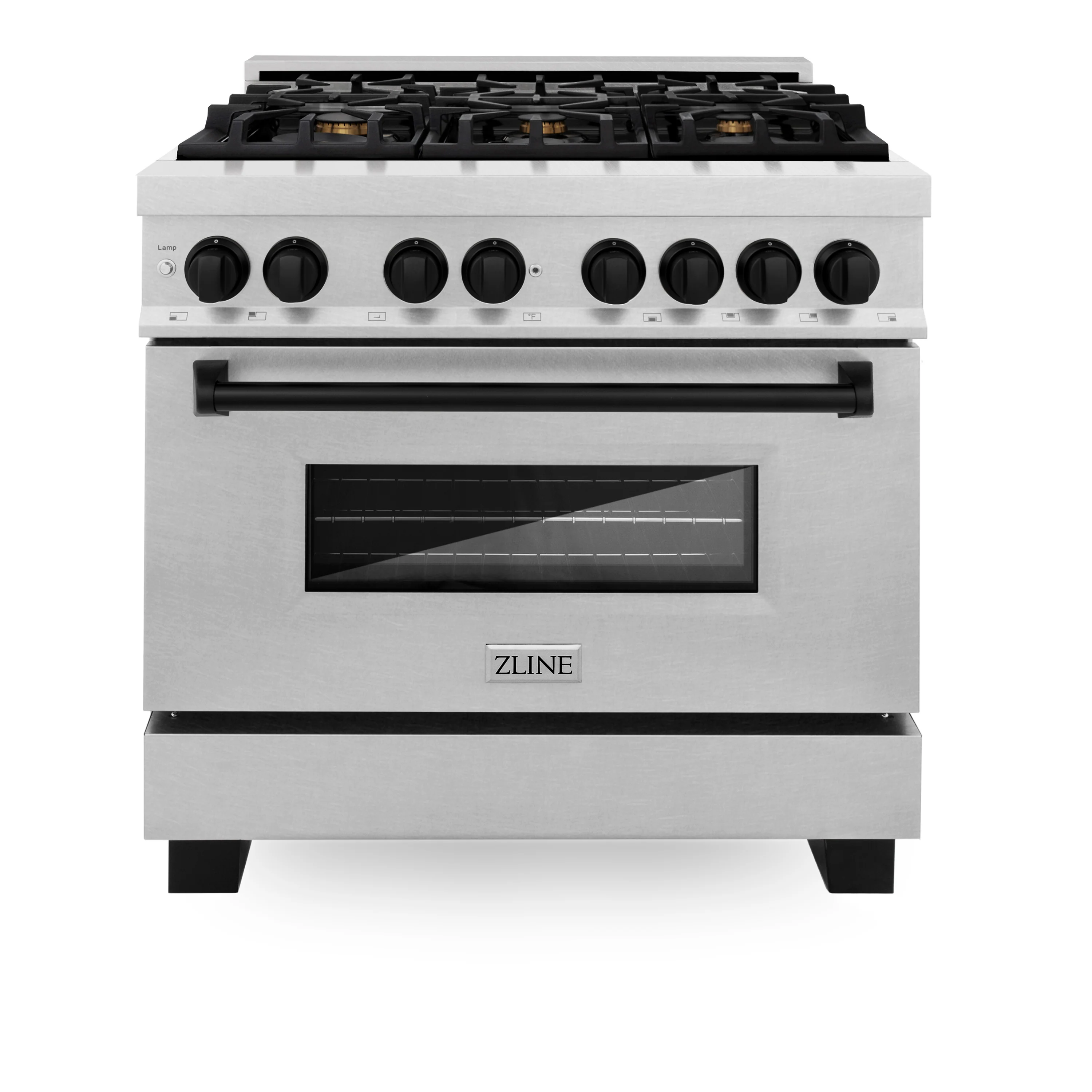 ZLINE Autograph Edition 36 in. 4.6 cu. ft. Legacy Dual Fuel Range with 6 Burner Gas Cooktop and Electric Convection Oven in Satin Stainless Steel and Matte Black Accents (RASZ-SN-36-MB) - Image 3