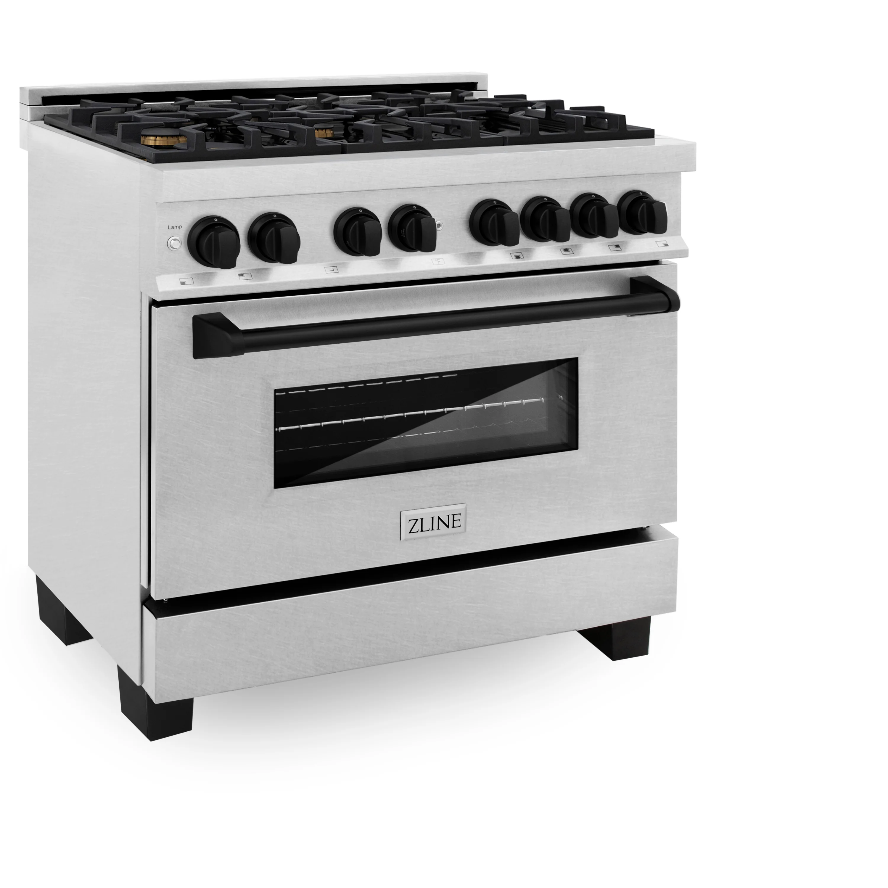 ZLINE Autograph Edition 36 in. 4.6 cu. ft. Legacy Dual Fuel Range with 6 Burner Gas Cooktop and Electric Convection Oven in Satin Stainless Steel and Matte Black Accents (RASZ-SN-36-MB) - Image 4