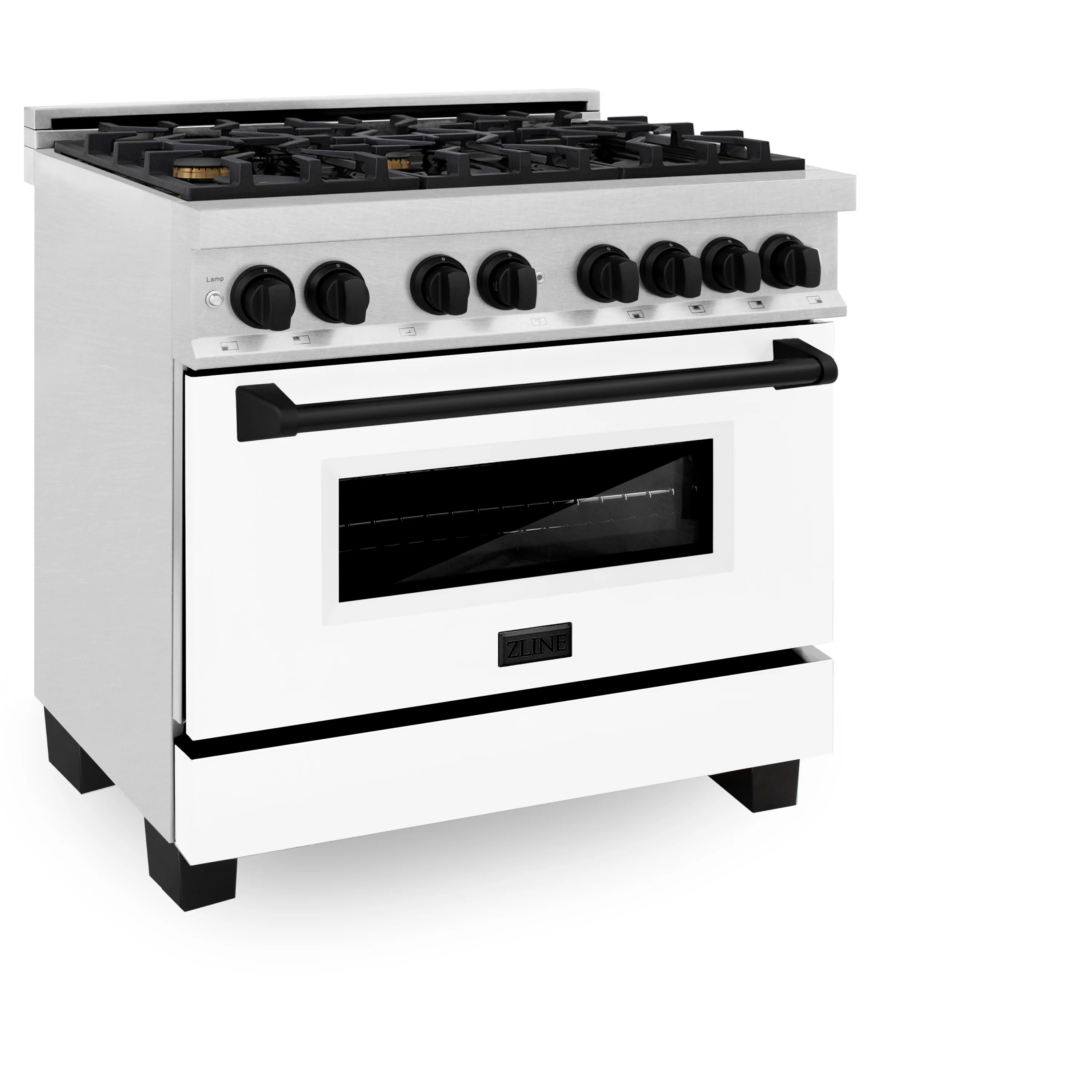 ZLINE Autograph Edition 36 in. 4.6 cu. ft. Legacy Dual Fuel Range with 6 Burner Gas Cooktop and Electric Convection Oven in Satin Stainless Steel with White Matte Door and Matte Black Accents (RASZ-WM-36-MB) - Image 3